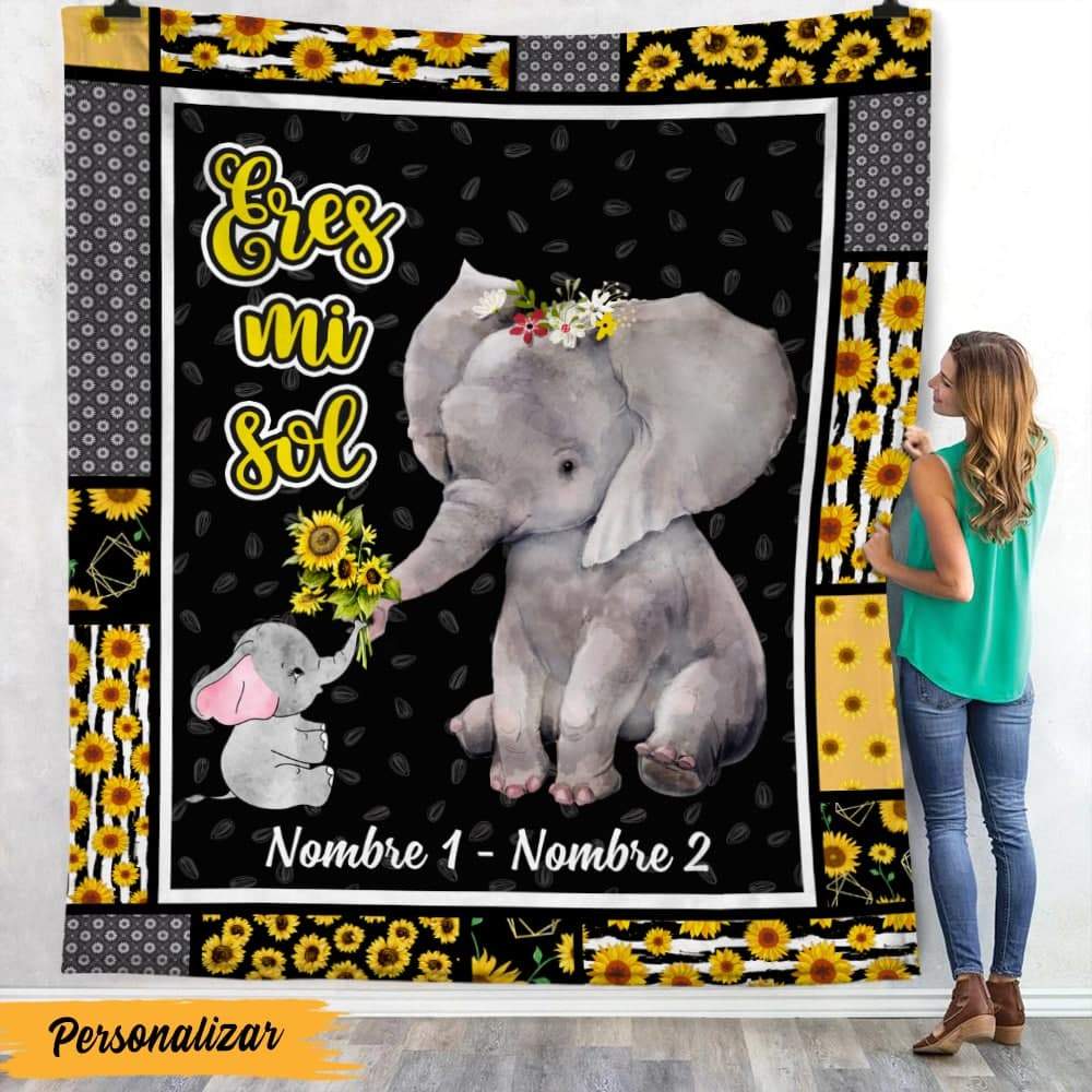 [Personalized Name]  Elephant Mom Grandma Spanish 3 Fleece Blanket, Sherpa Blanket, Gift For Parent, Family Member, Friends Gift, Christmas Gift, Home Decor, Home Living