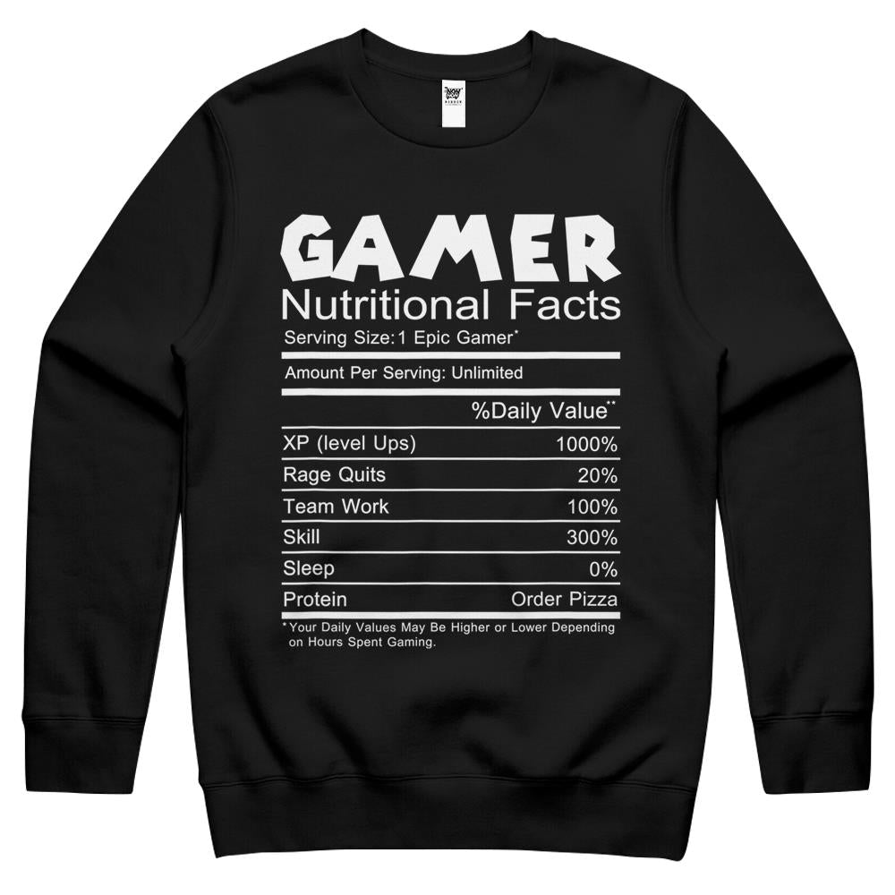 Nutritional Facts Shirt, Gamer Nutrition Facts Shirt, Gamer Nutritional Facts Cool Funny Gamers Crewneck Sweatshirt