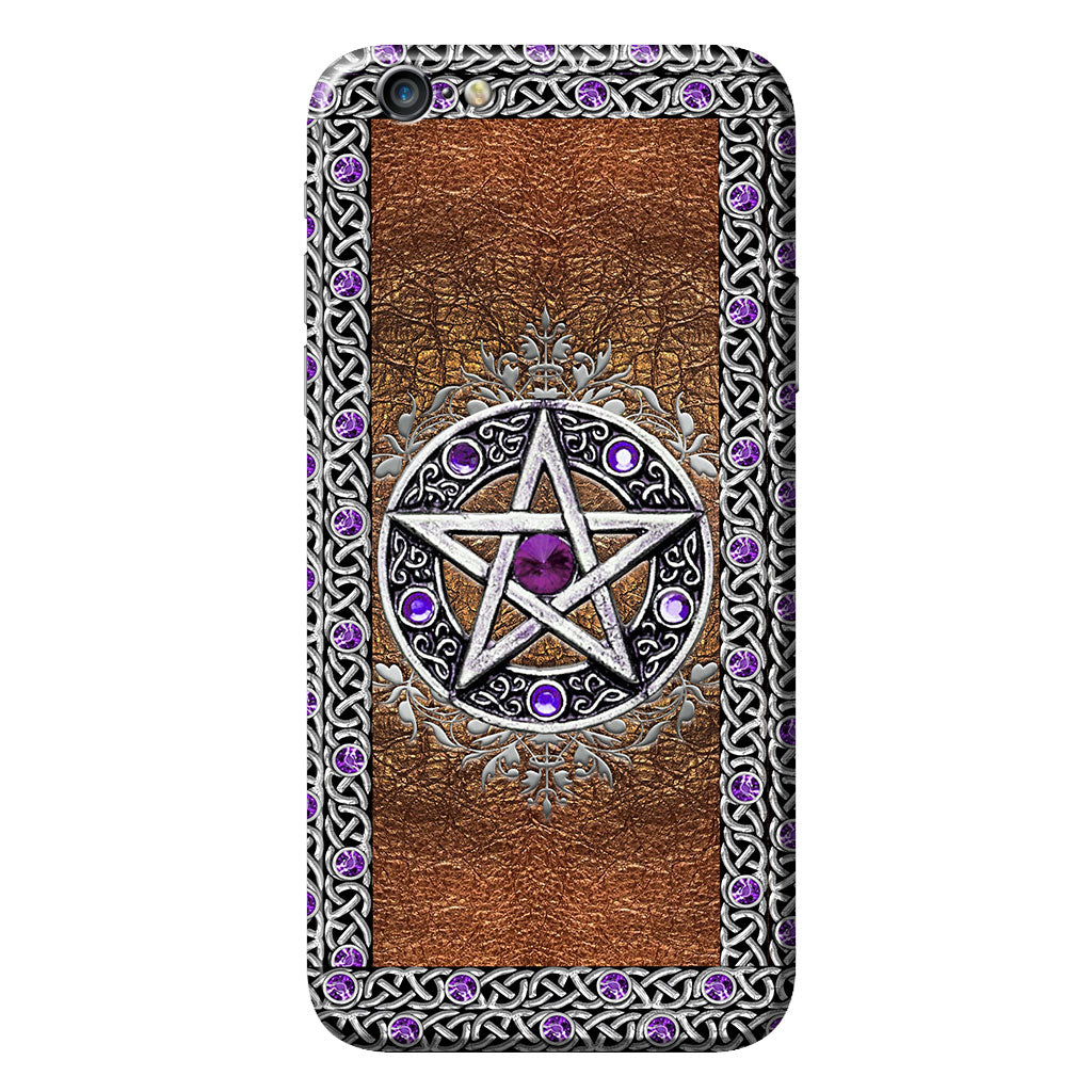 Purple Pentacle Witch – Personalized Phone Case With Leather Pattern Print