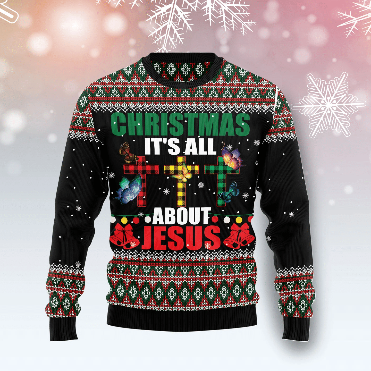 Butterfly All About Jesus Christmas Ugly Sweater