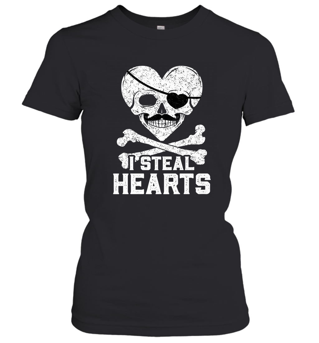 I Steal Hearts Valentine’s Day Pirate Skull Art Graphics Women’s T-Shirt