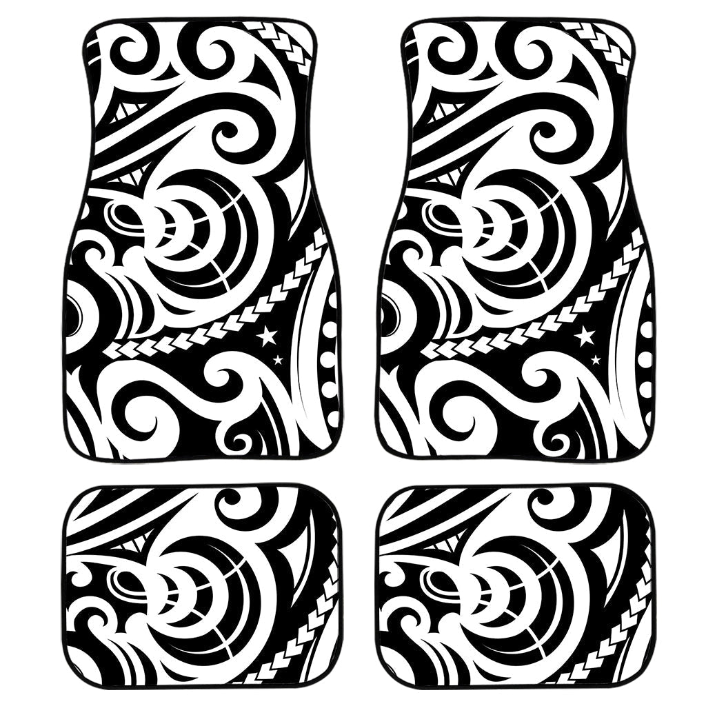 Black And White Polynesian Tattoo Print Front And Back Car Floor Mats, Front Car Mat