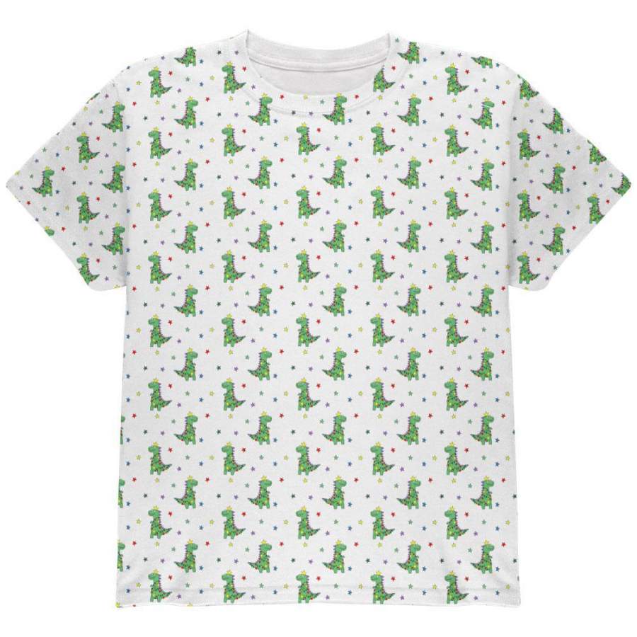 Christmas Tree Rex T-Rex Dinosaur Pattern All Over Youth T Shirt