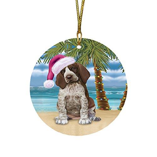 Summertime Bracco Italiano Puppy On Beach Christmas Round Flat Ornament Por1628