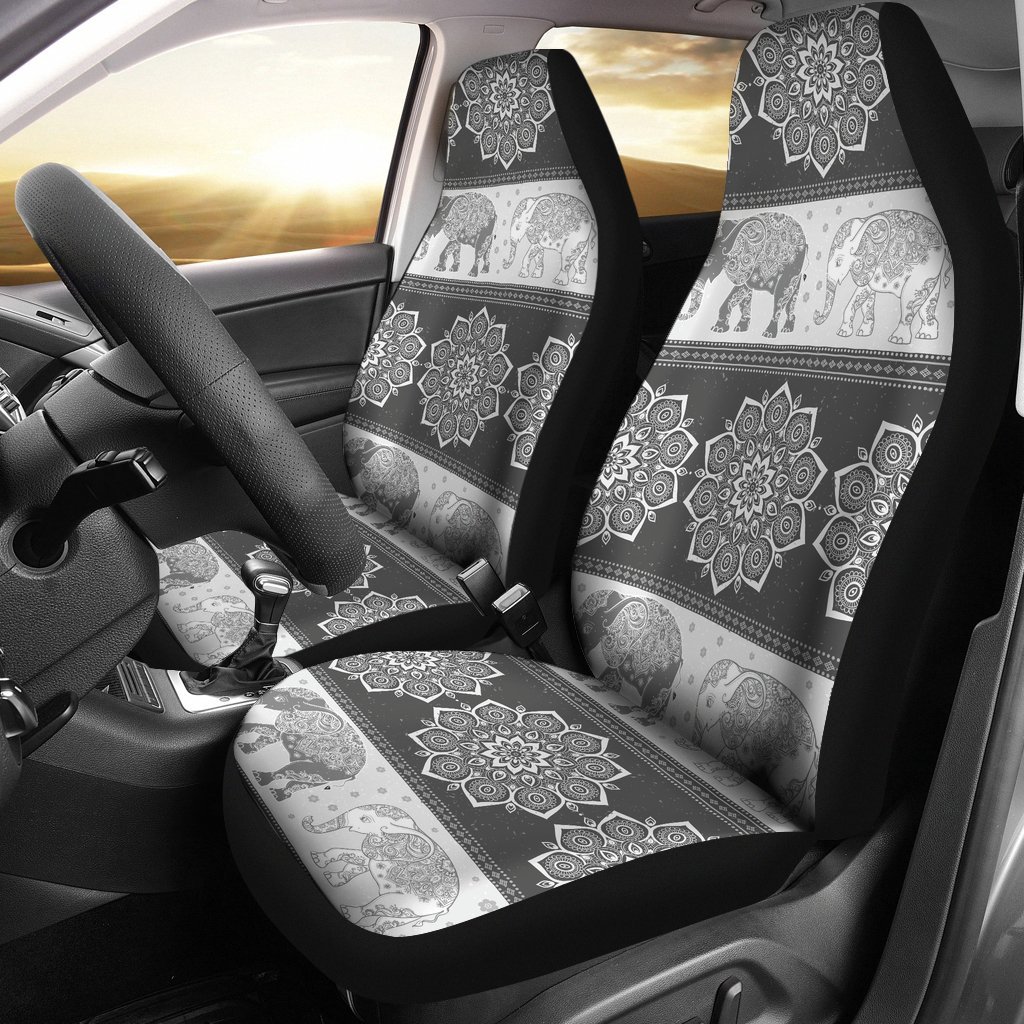 Flower Mandala Elephant Grey Car Seat Covers T0201