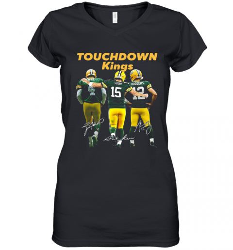 Touchdown Kings Green Bay Packers Favre Starr Rodgers Signature Women’S V-Neck T-Shirt