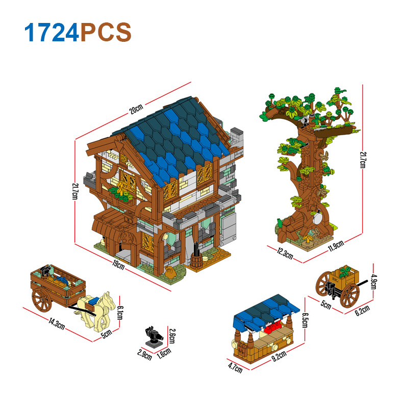 Compatible with Lego Medieval Town Market Architecture Models Retro Windmill House Street View Modular Building Blocks Toys Boys alx
