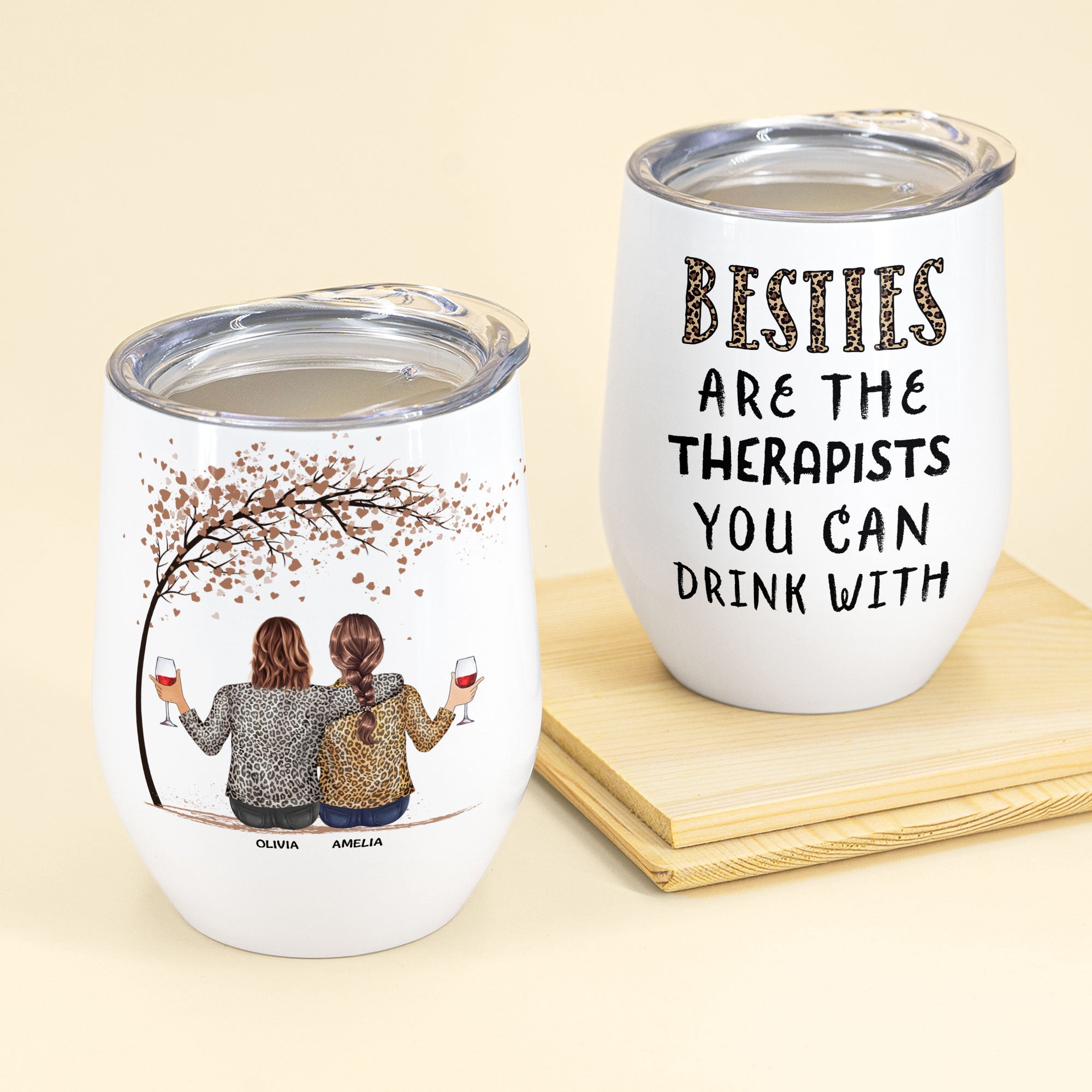 Therapists To Drink With – Personalized Wine Tumbler – Birthday Gift For Besties, Sisters, Sistas, Friends – Leopard Girls