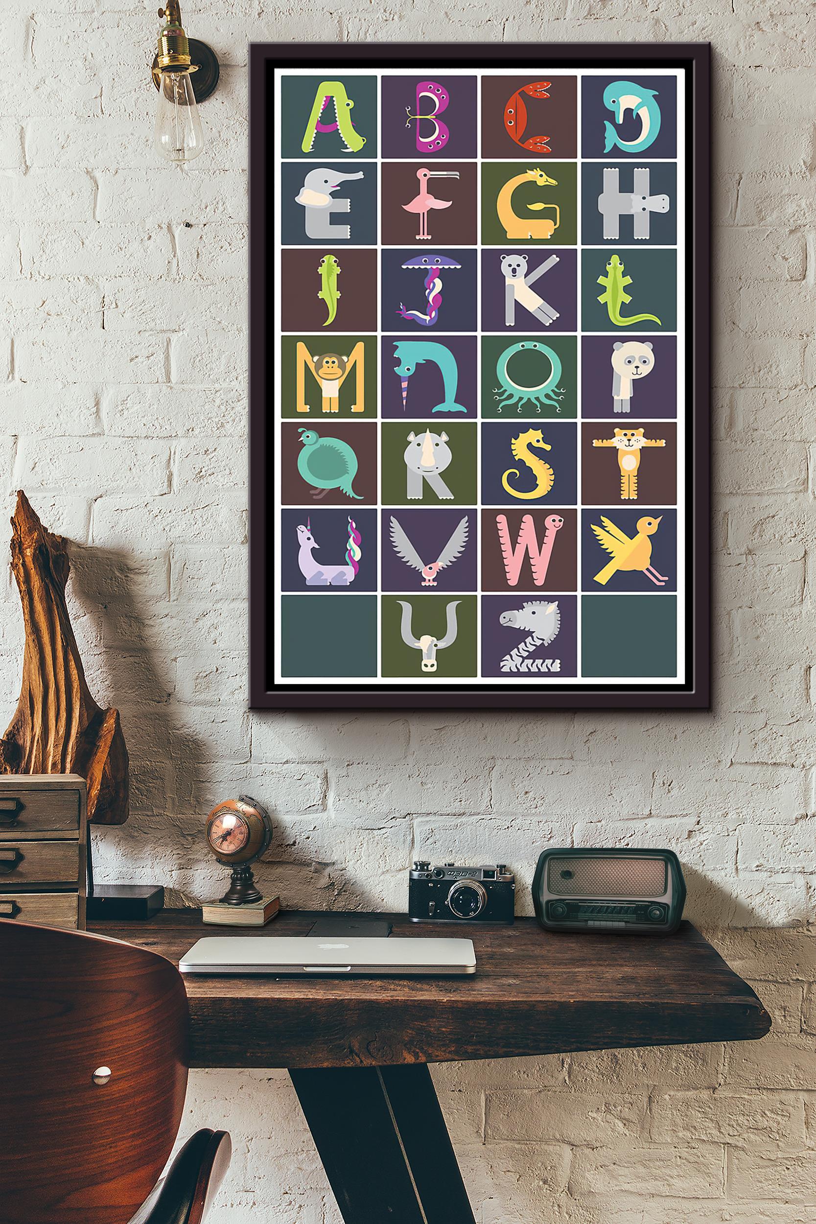 Alphabet Spelling Animals Styles Teacher Poster Framed Matte Canvas