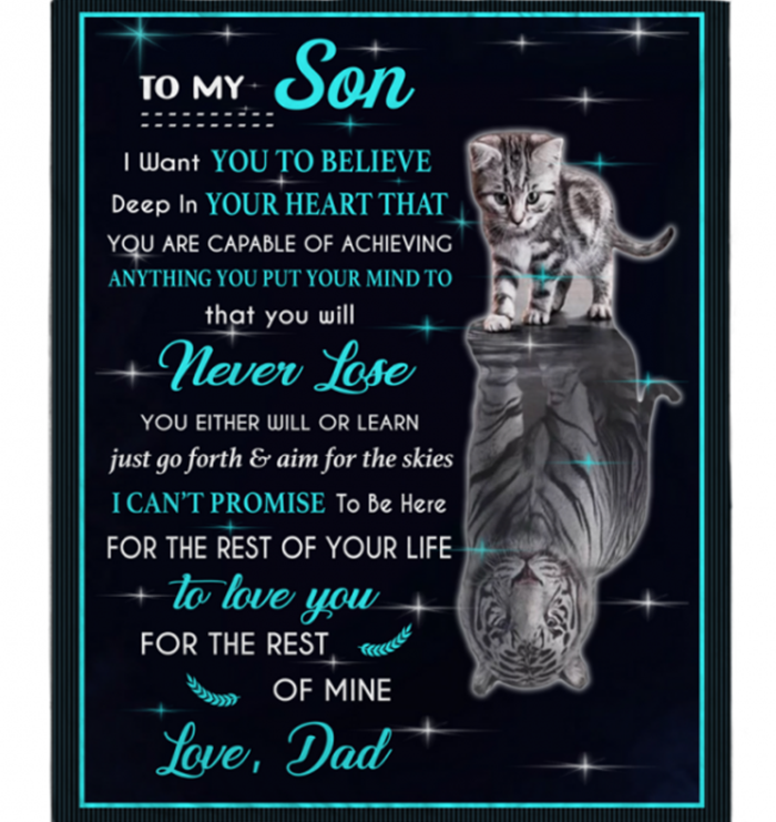 Personalized To My Son I Love You Blankets Gift From Dad Cat Tiger Kitten Black Plush Fleece Blanket