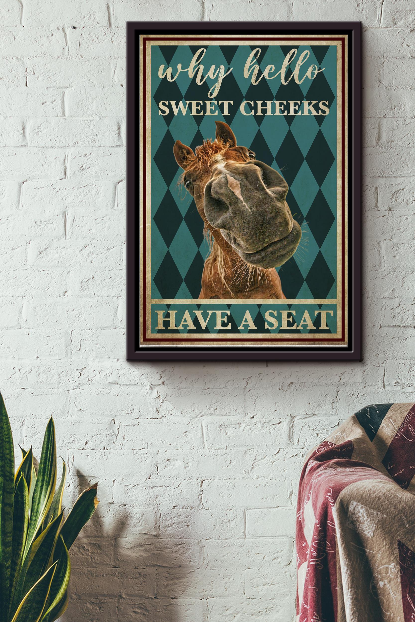 Why Hello Sweet Cheek Poster – Animal Wall Art – Gift For Horse Lover, Horse Rider, Farmhouse Decor Framed Matte Canvas