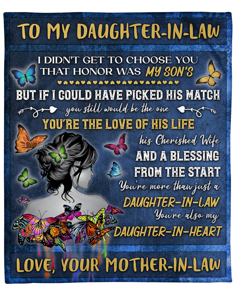 To My Daughter-In-Law, You’Re The Love Of His Life, Butterflies Fleece Blanket Gift For Family Home Decor Bedding Couch Sofa Soft And Comfy Cozy