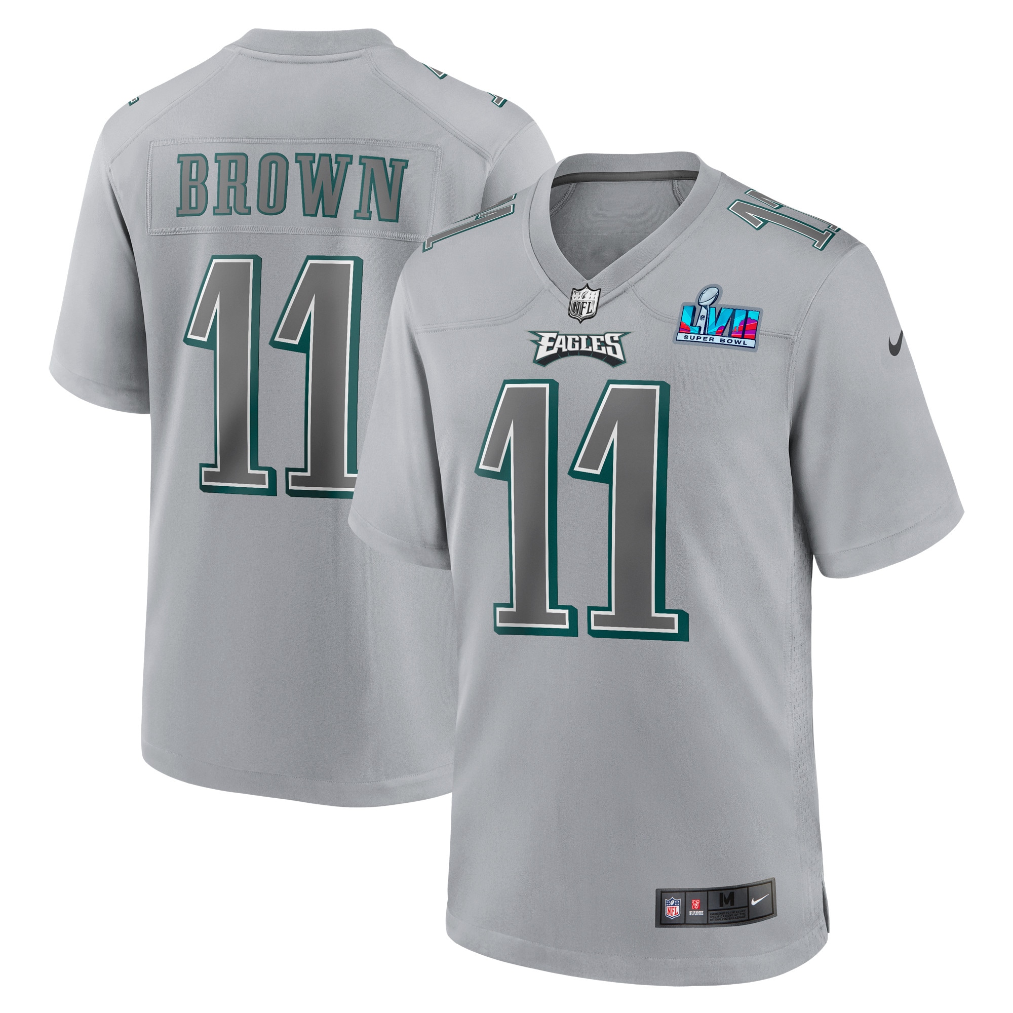 Youth Philadelphia Eagles A.J. Brown Gray Super Bowl LVII Patch Atmosphere Fashion Game Jersey