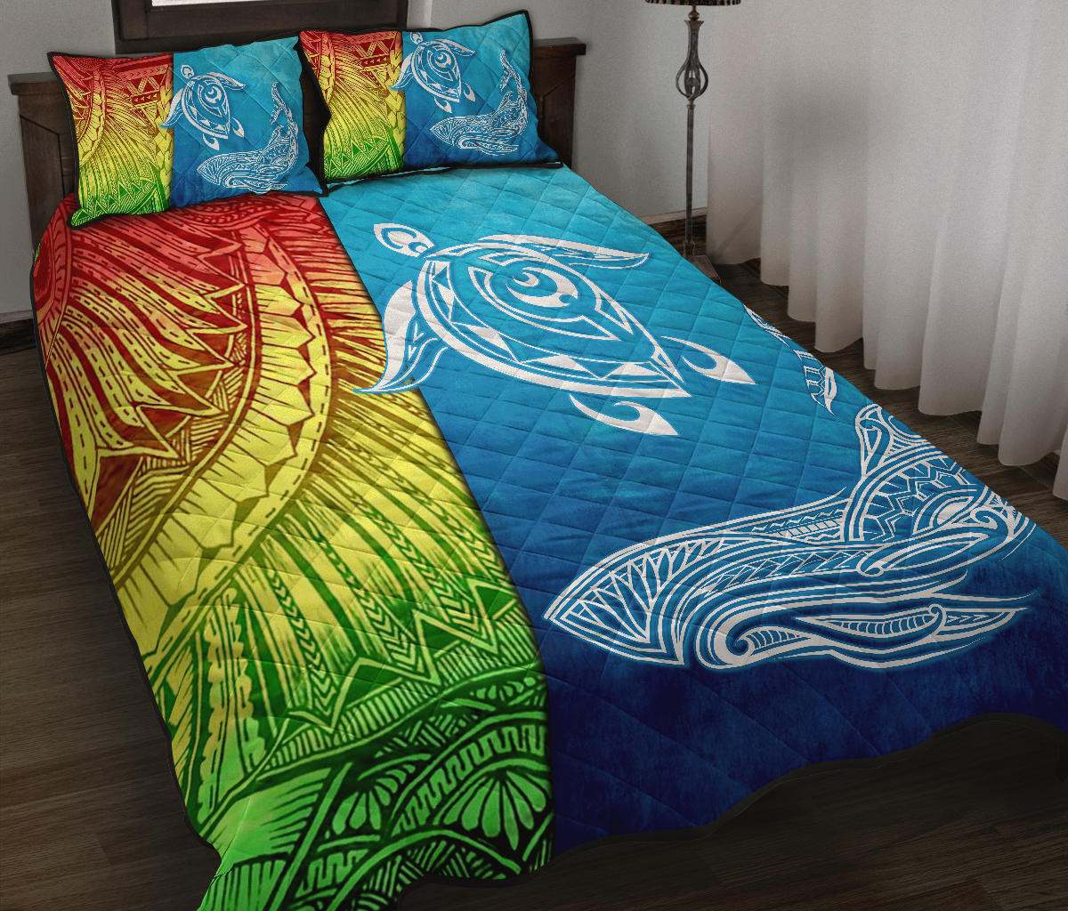 Alohawaii Home Set – Hawaii Turtle Shark Polynesian And Sea Quilt Bed Set – Ah – J4