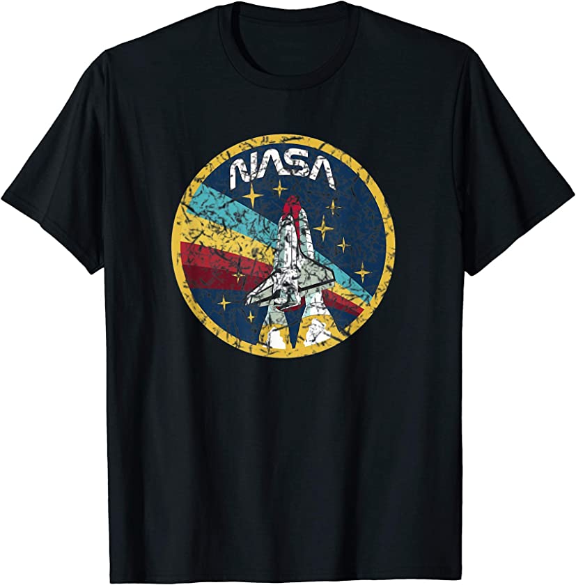 Vintage NASA Space Rocket Spaceship Shuttle Launch Rainbow T-Shirt