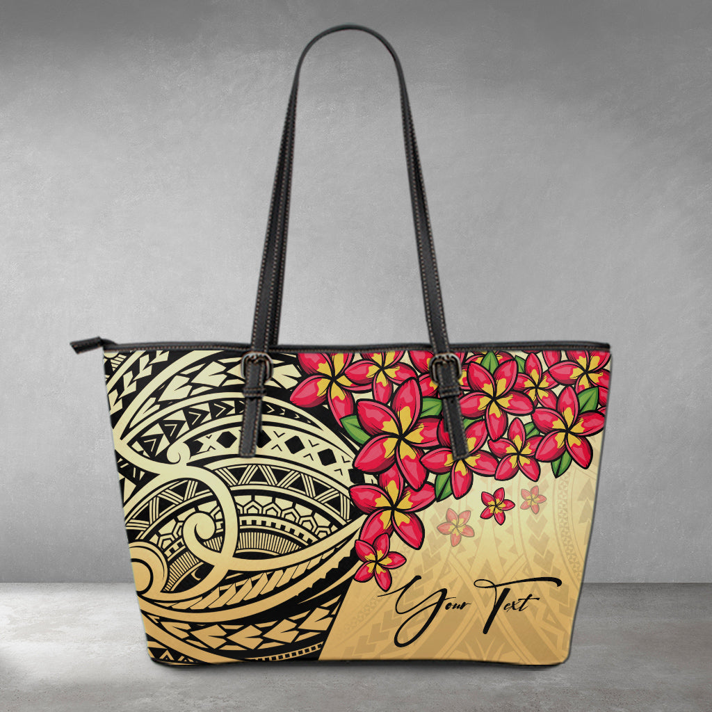 (Custom) Polynesian Leather Tote – Polynesian Plumeria Gold Personal Signature A24