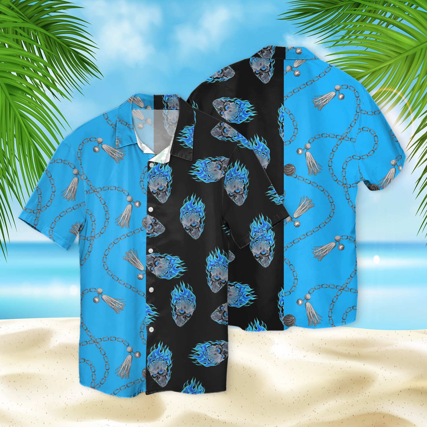 Skull Blue Fire Chain Hawaii Shirt Ha97000