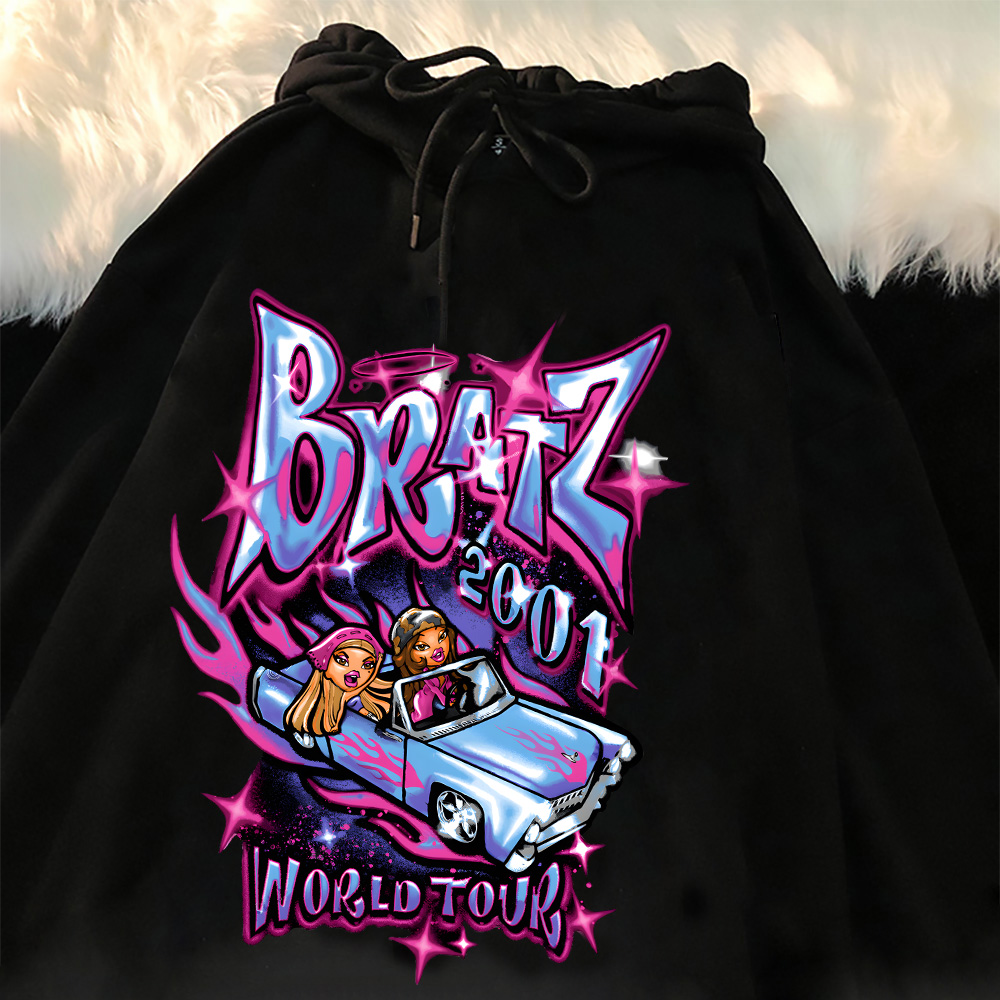 Bratz Letter Sweatshirts Women’s Casual Black Tops harajuku Fashion Hooded Streetwear Long Sleeve Graphic Jacket Kpop Clothes alx