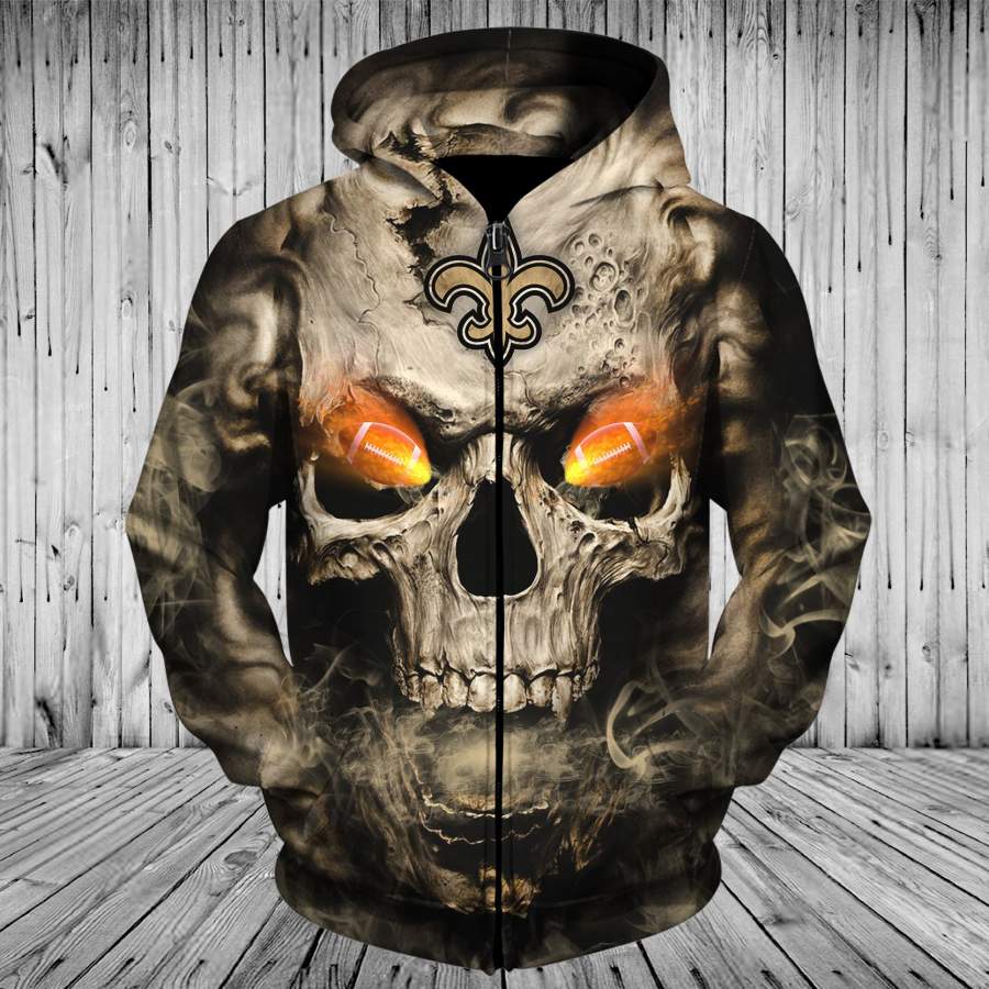 New Orleans Saints Zip Hoodie Eye Rugby Ball Skull Hoodies