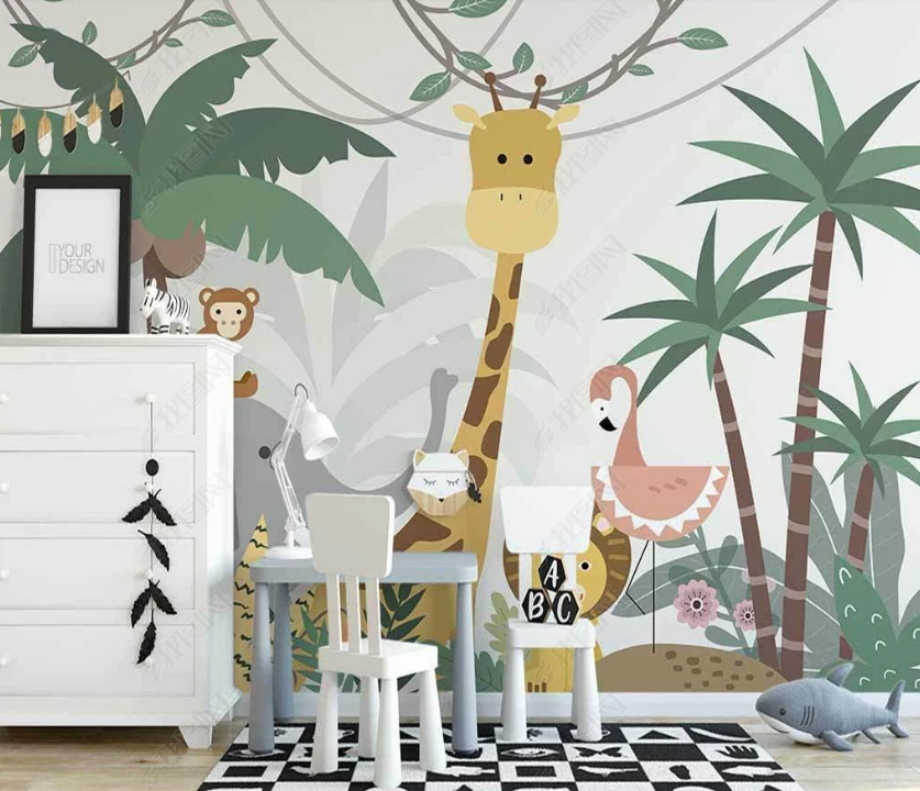 3D Cartoon Tropical Jungle Animal Giraffe Wall Mural Wallpaper Lqh 46