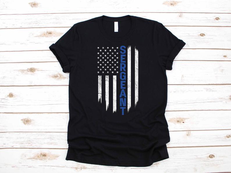 Dreameris Sergeant Police Officer T Shirt Gift American Flag Usa Long Sleeve  Hoodie Sweatshirt Tank Top