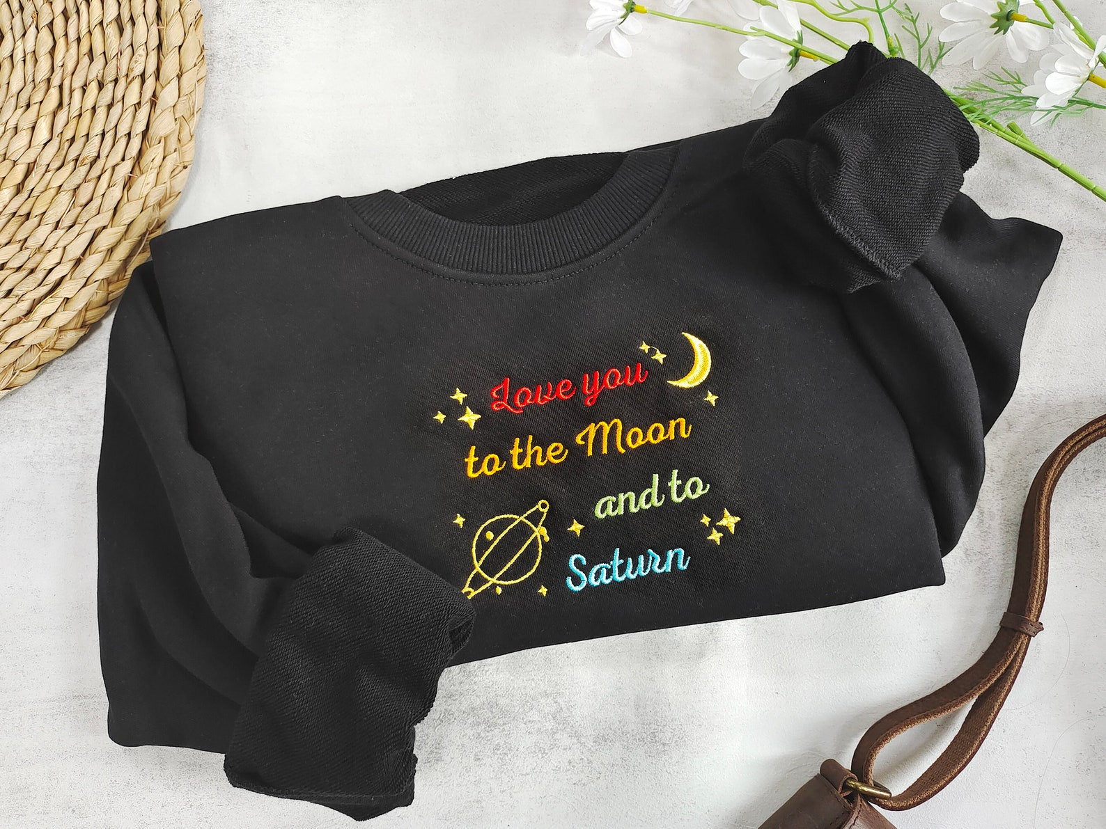 Moon & Saturn Embroidered Sweatshirt 2D Crewneck Sweatshirt All Over Print Sweatshirt For Women Sweatshirt For Men Sws2843