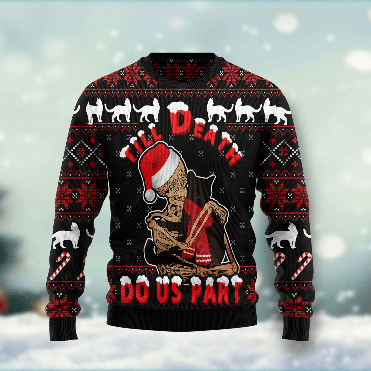 Black Cat Till Death Do Us Part Christmas Ugly Sweater