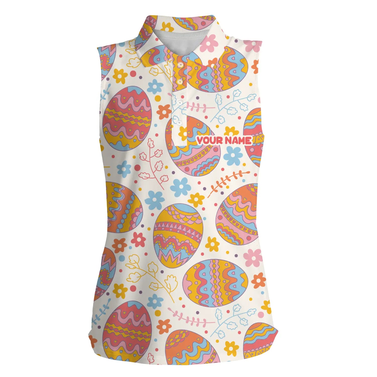 Olorful Easter Eggs Pattern Golf Shirt Custom Womens Sleeveless Polo Shirt, Easter’S Day Golfing Gift