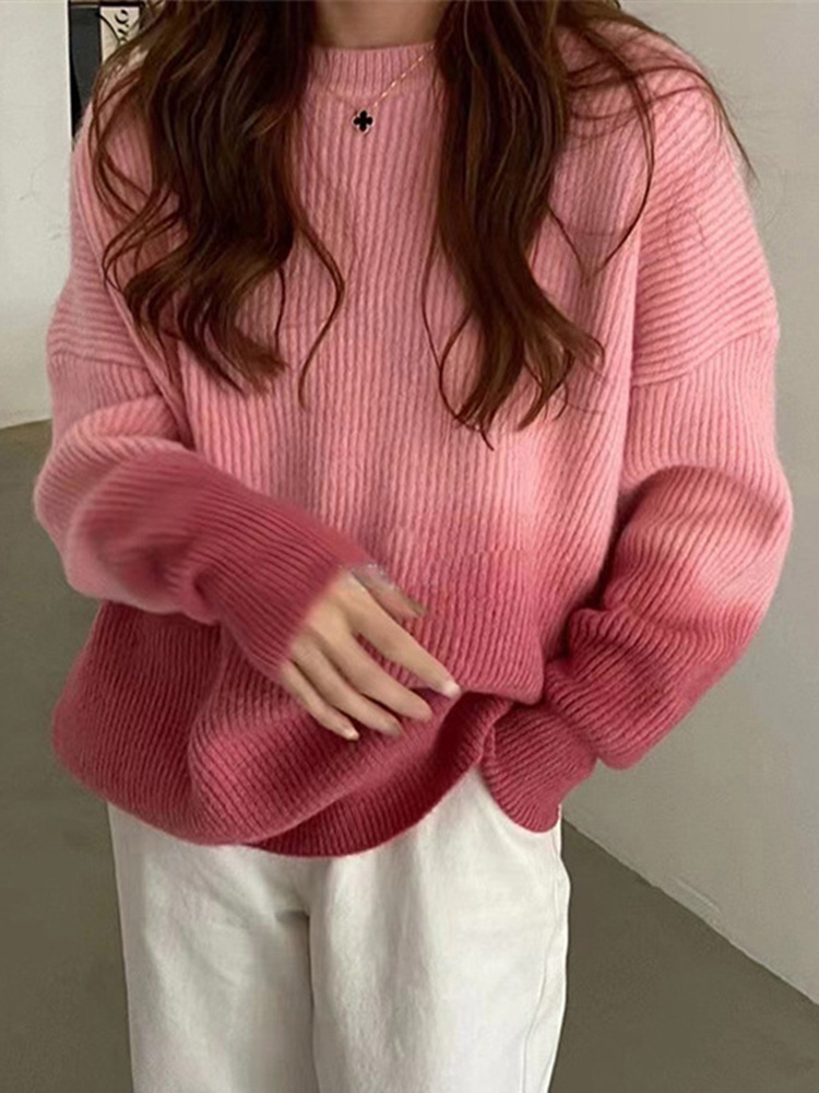 Tie Dye Knitted Sweater Women Autumn Winter O-neck Long Sleeve Pullovers Korean Fashion College Style Loose Jumpers Female Tops alx