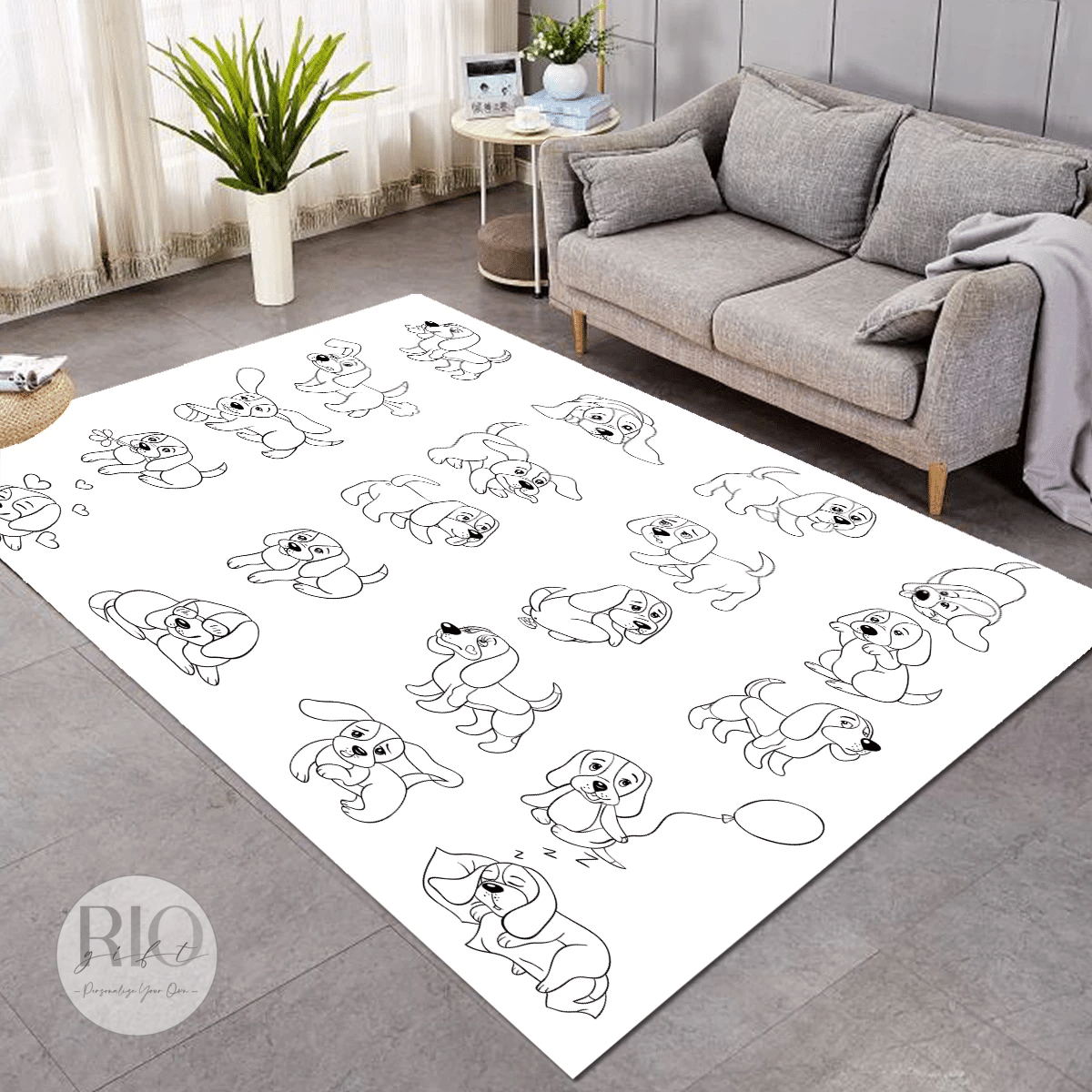 Puppy Sketch Rug Living Home Decor