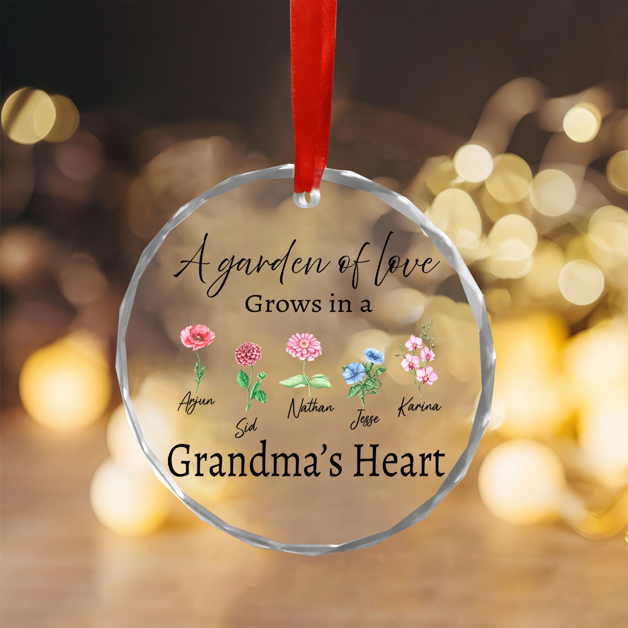 Personalized Family Name Glass Ornament, Custom Birth Month Flower Grandma Glass Ornament, Xmas Mimi And Kidnames Ornament, Gifts for Family