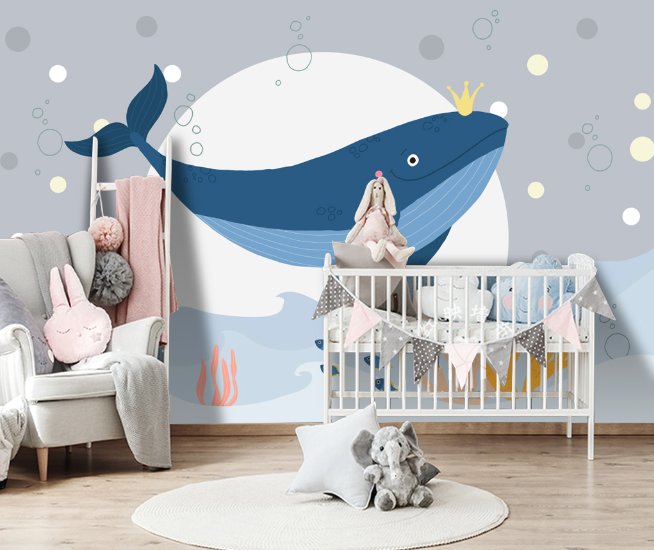 3D Hand Drawn Sea Dolphin Cloud Wall Mural Wallpaper Lqh 279