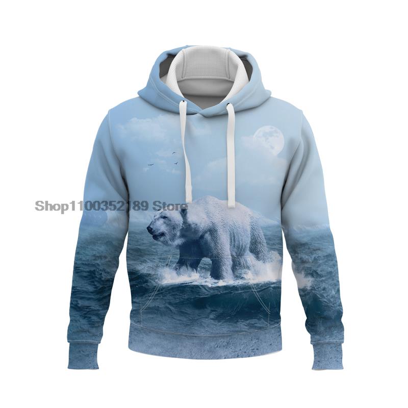 Bear Hoodie Funny Cute Animal 3D Printed Sweater Street Fashion Trend Casual Loose Long-sleeved Autumn Kids Hoodies Sweatshirts alx