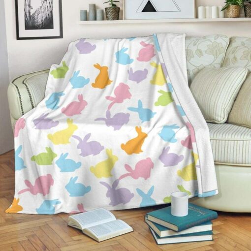 Rabbit Colorful Background White Soft Cozy Lightweight Premium Blanket