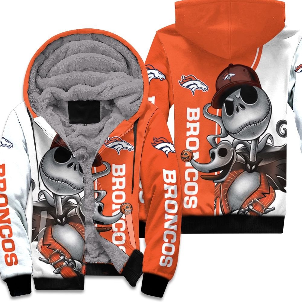 Denver Broncos Jack Skellington And Zero Fleece Hoodie