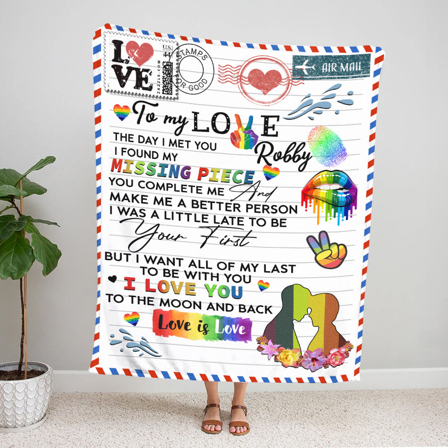 Personalized To My Love Lgbt Gay Pride Blanket Couple Gaymer Blanket, Gift For Couple Gay Man, Blanket For Gay Men