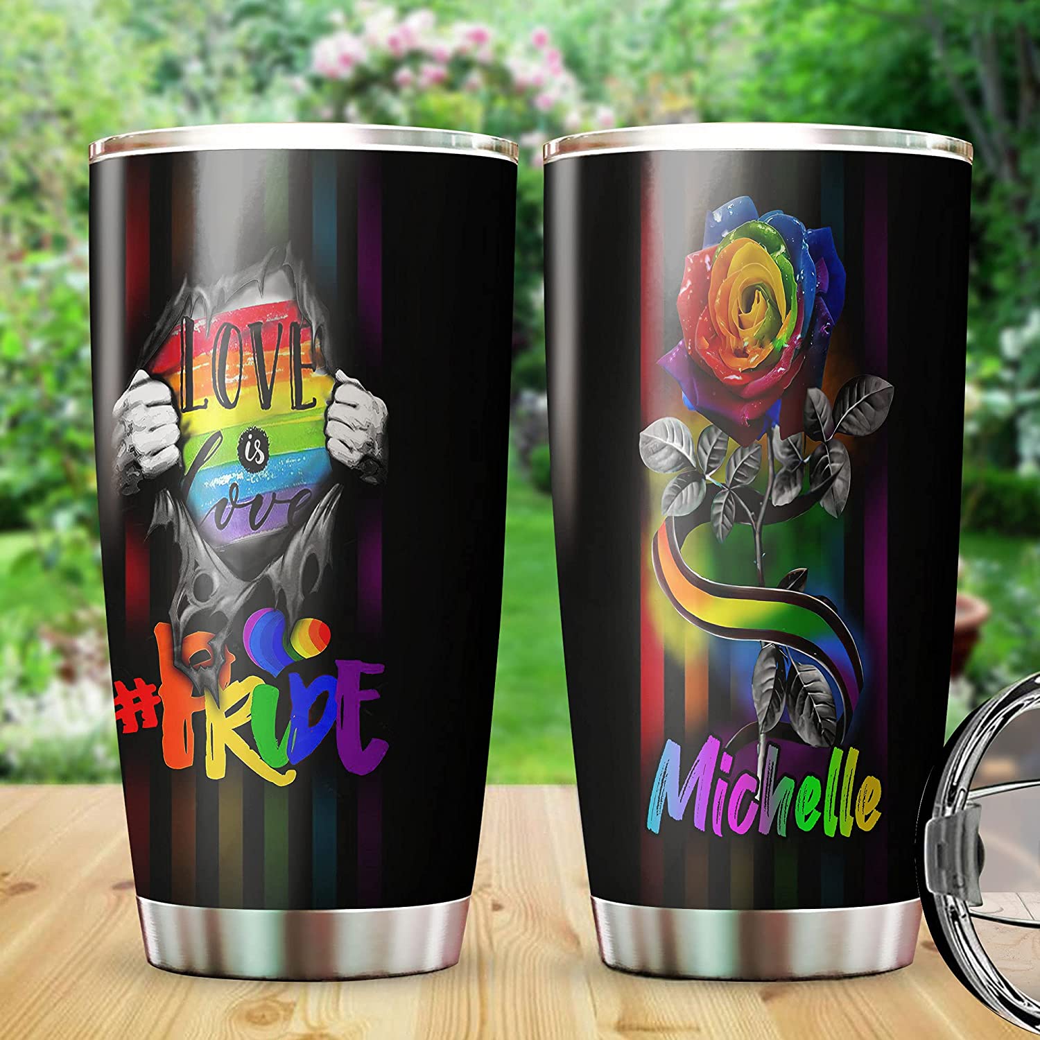 Personalized Stainless Steel Gay Tumbler, Love Is Love Pride Lesbian Tumbler, Pride Rainbow Gifts