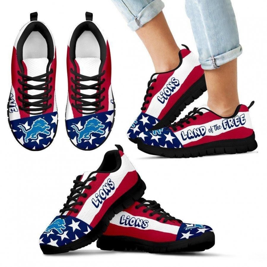 Proud Of American Flag Three Line Detroit Lions Sneakers #993