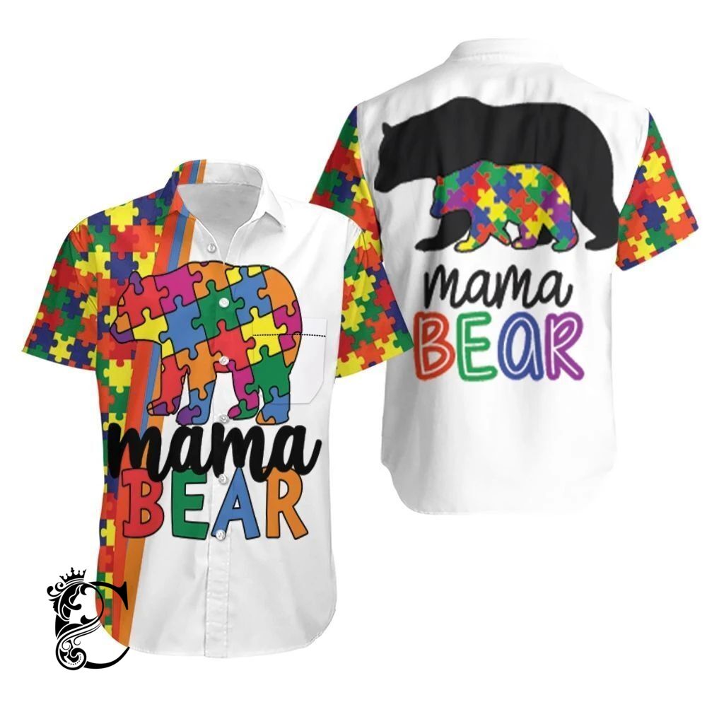 Beach Shirt Mama Bear Autism Support Hawaiian Shirt- Chillicothemall