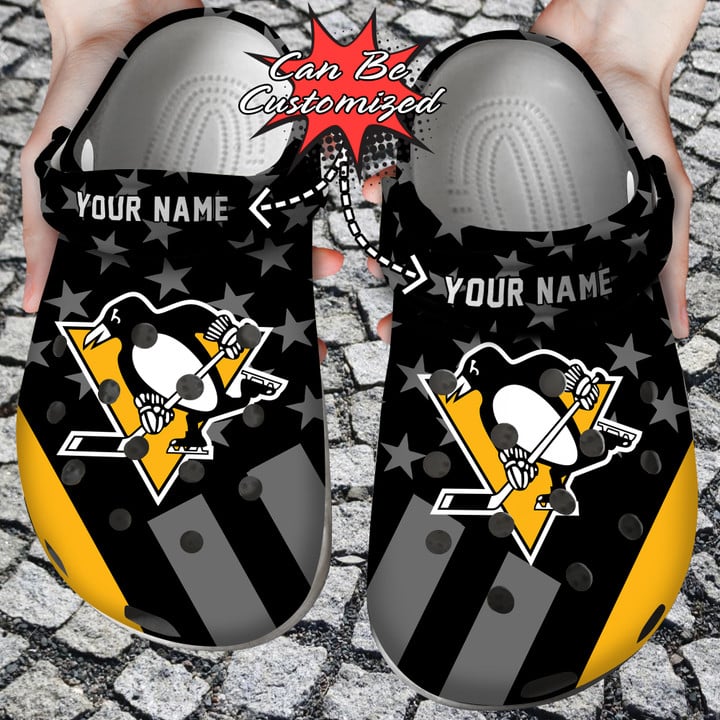 Hockey Crocss – Personalized Pittsburgh Penguins Star Flag Clog Shoes