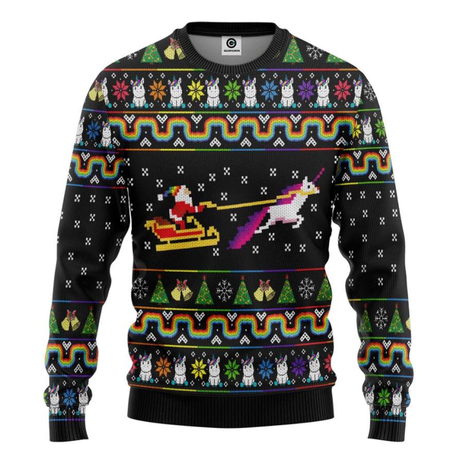 3D Unicorn Xmas Ugly Christmas Sweater Custom Sweatshirt Apparel