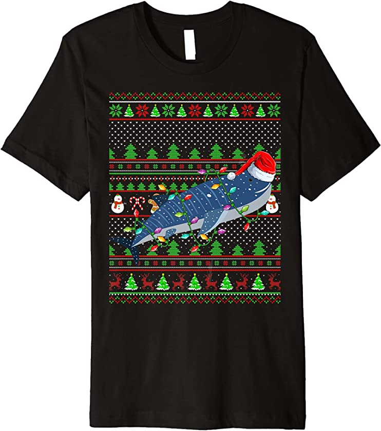 Ugly Xmas Sweater Style Lighting Whale Shark Fish Christmas Premium T-Shirt