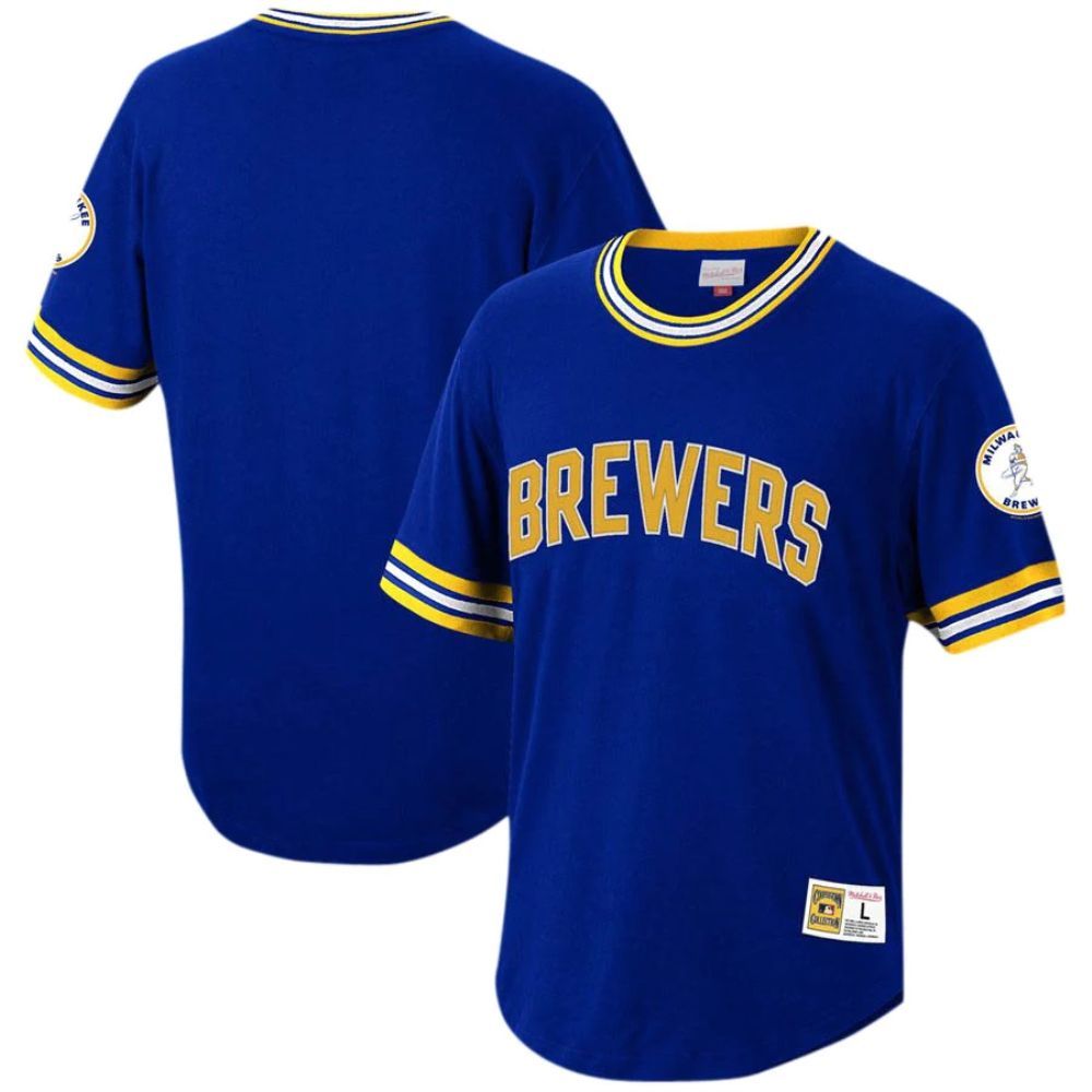 Youth Milwaukee Brewers Mitchell Ness Royal Cooperstown Collection Wild Pitch Jersey T Shirt