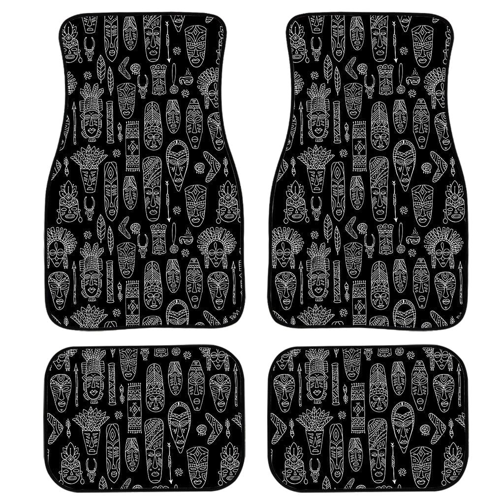 Black And White Totem Pattern Print Front And Back Car Floor Mats, Front Car Mat