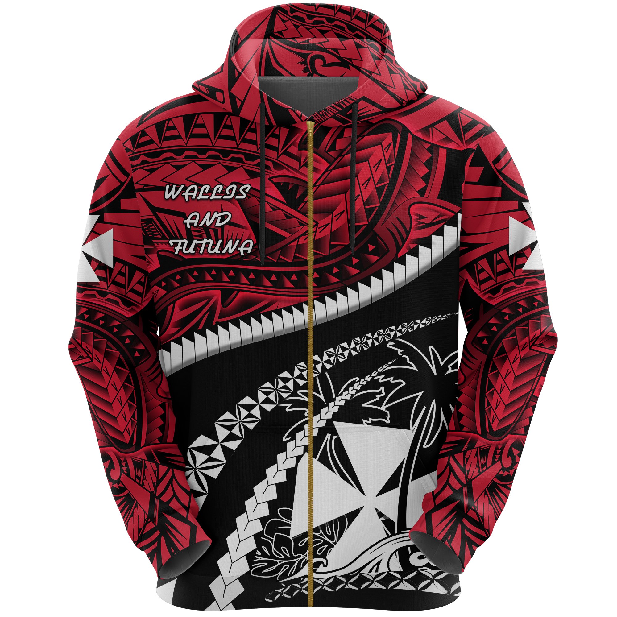 Wallis and Futuna Tapa Zip Hoodie Polynesian Shark Tattoo K4