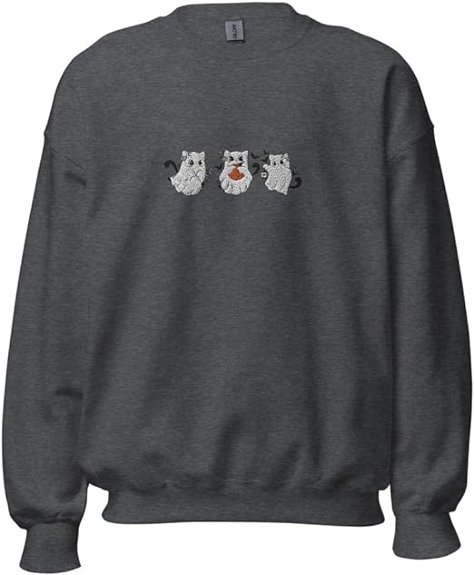 Cat Ghost Halloween Embroidered Sweatshirt 2D Crewneck Sweatshirt All Over Print Sweatshirt For Women Sweatshirt For Men Sws3976