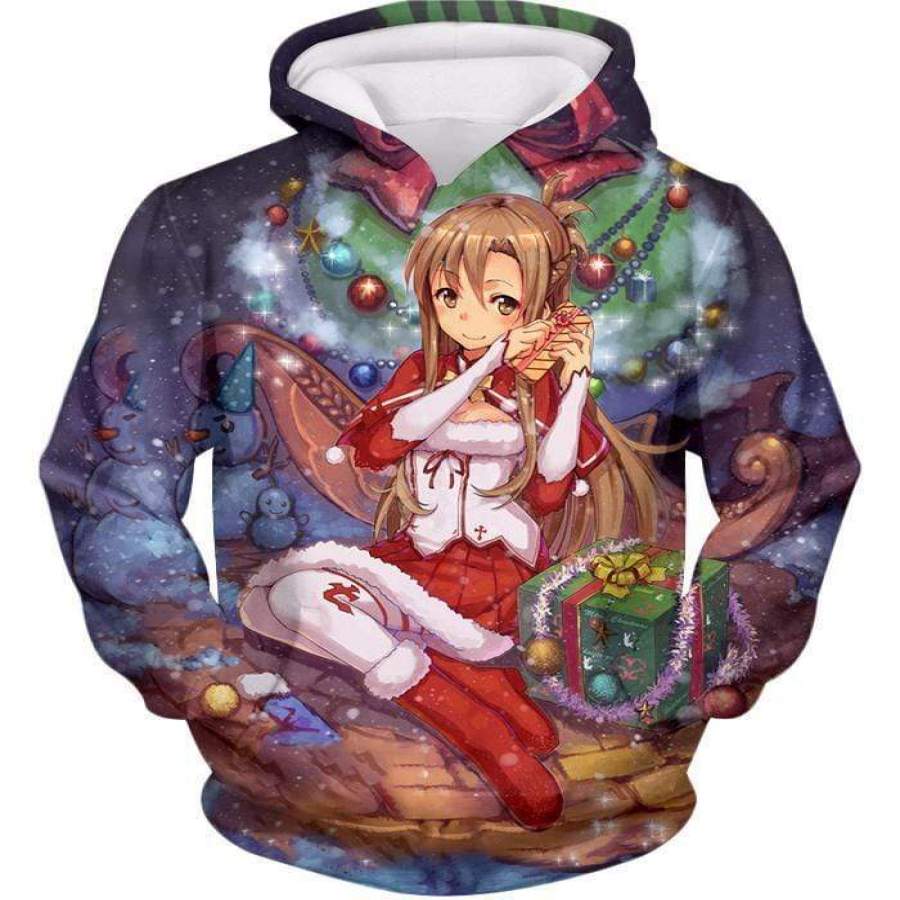 Sword Art Online Yuuki Asuna Promo Christmas Theme Cool Graphic Hoodie  – Sword Art Online Hoodie