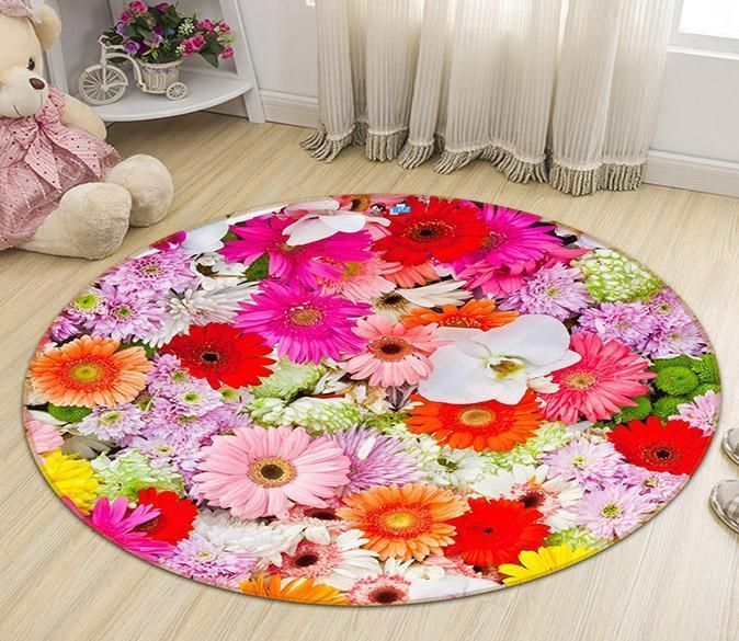 3D Bright Flowers 99 Round Rug – Round Carpet Home Decor