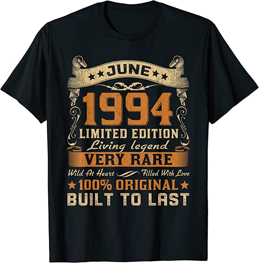 27th Birthday Gift 27 Years Old Retro Vintage June 1994 T-Shirt