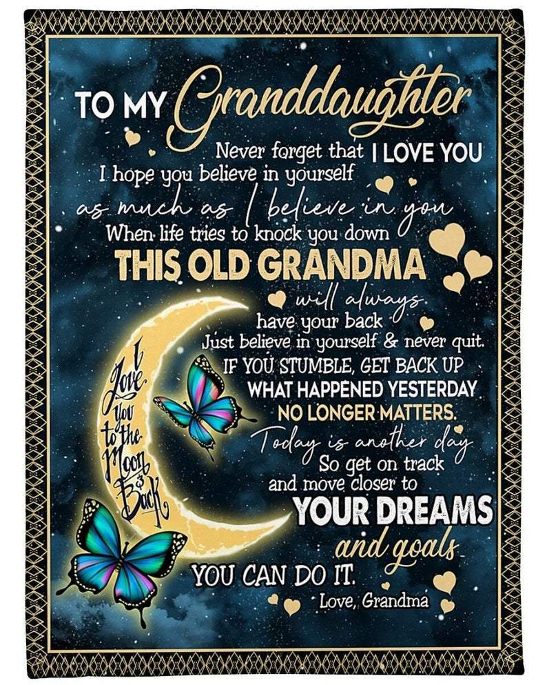 To My Granddaughter I Love You To The Moon And Back From Grandma Butterfly   Blanket